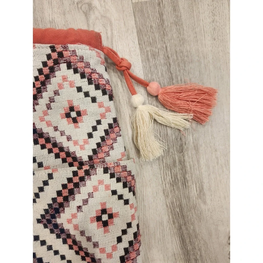 Boho Cotton Tote Or Beach Bag‎ Made in India Geometric Ikat Rope Handles Tassels